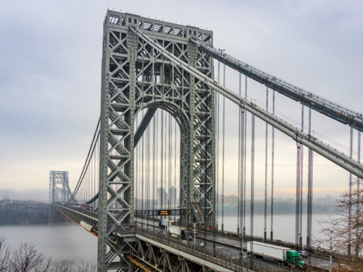 View of the George Washington Bridge from the Hudson Palisades in Fort Lee