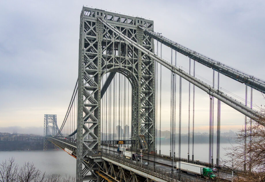 View of the George Washington Bridge from the Hudson Palisades in Fort Lee