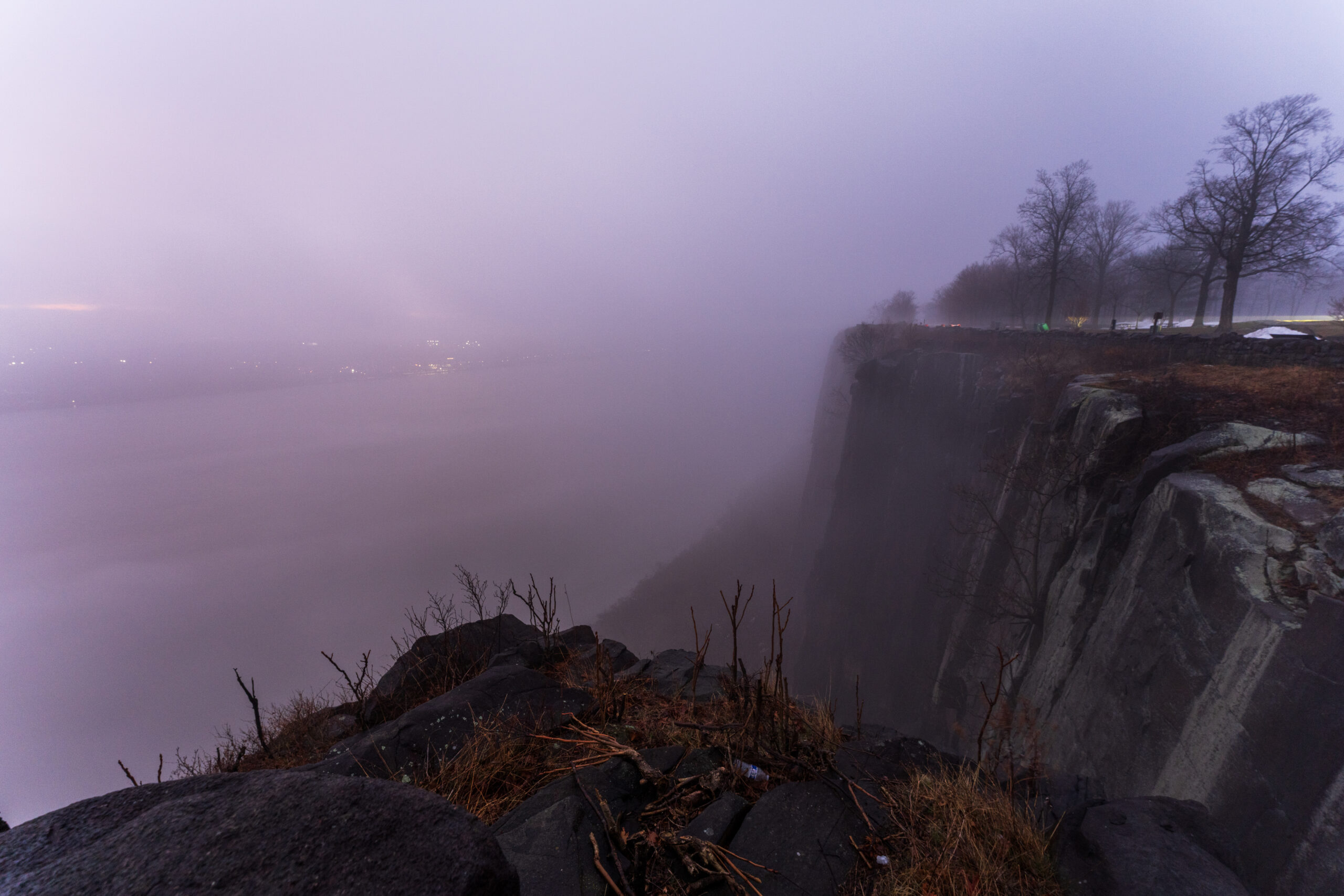 State Line Lookout just before sunrise on a foggy morning