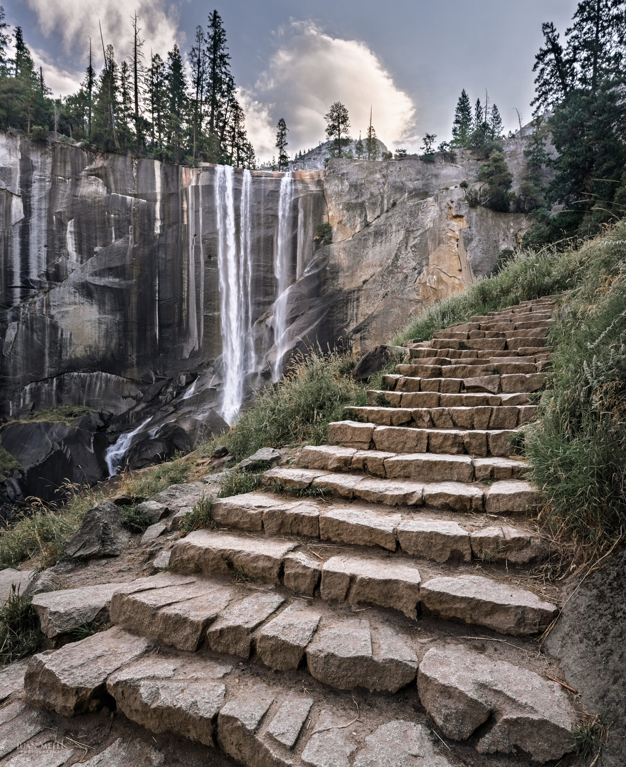 Vernal Fall and the stone steps of the Mist Trail